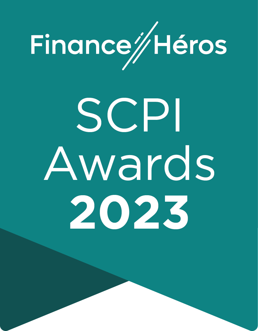 Logo Finance Héros SCPI Awards 2023, distinction attribuée à la SCPI Epsicap Nano, parmi les meilleures SCPI