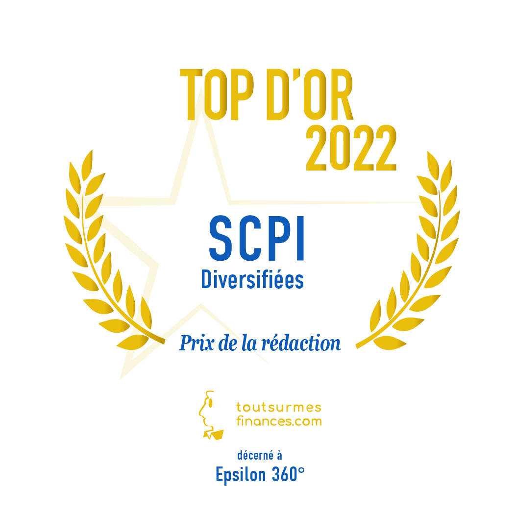 Trophée Top d'Or 2022 SCPI Diversifiées, Prix de la rédaction ToutSurMesFinances.com, décerné à Epsilon 360°, devenue depuis Epsicap Nano