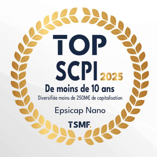 Trophée TOP SCPI 2025 catégorie SCPI de moins de 10 ans, diversifiée moins de 250 M€ de capitalisation, décerné à Epsicap Nano par TSMF